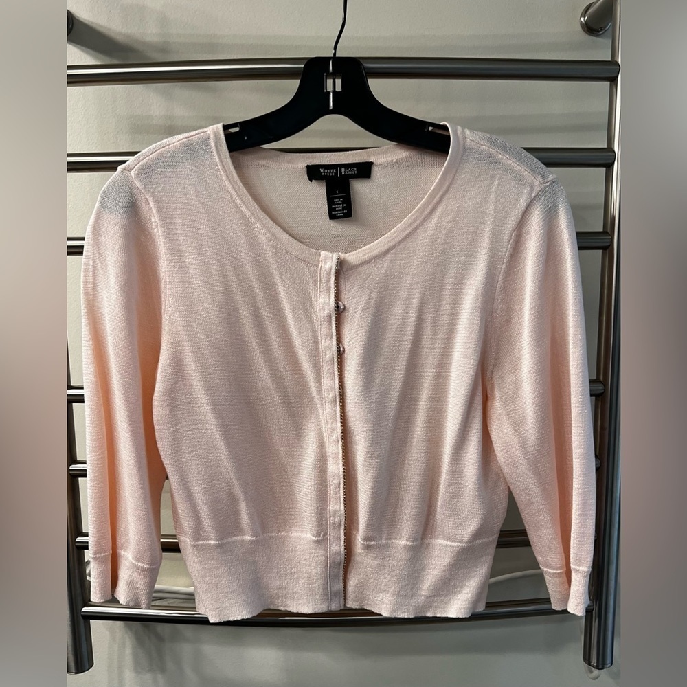 WHBM Pastel Pink Cardigan Sweater with Gold Beaded Accent…Size Small